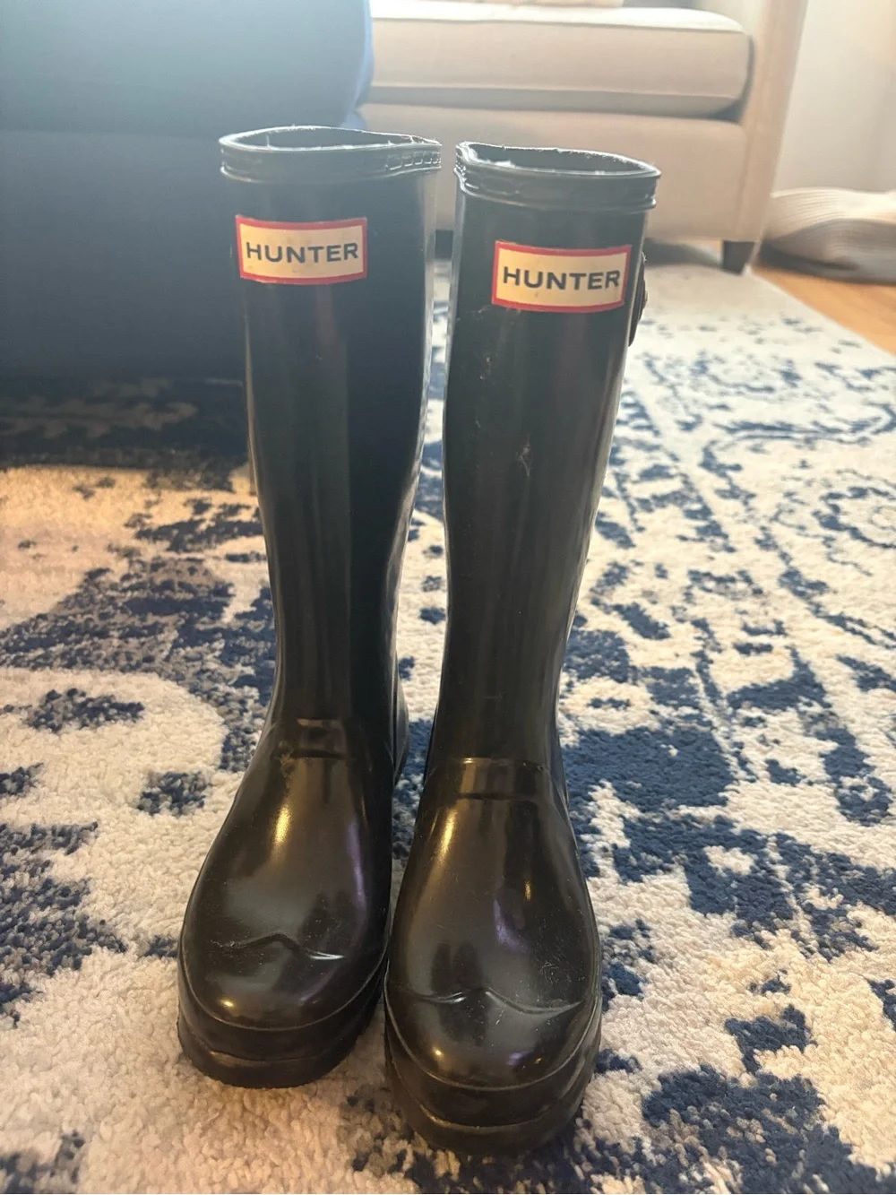 Hunter Kids Black Gloss Tall Rain Boots